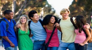 Group of young friends chatting outside